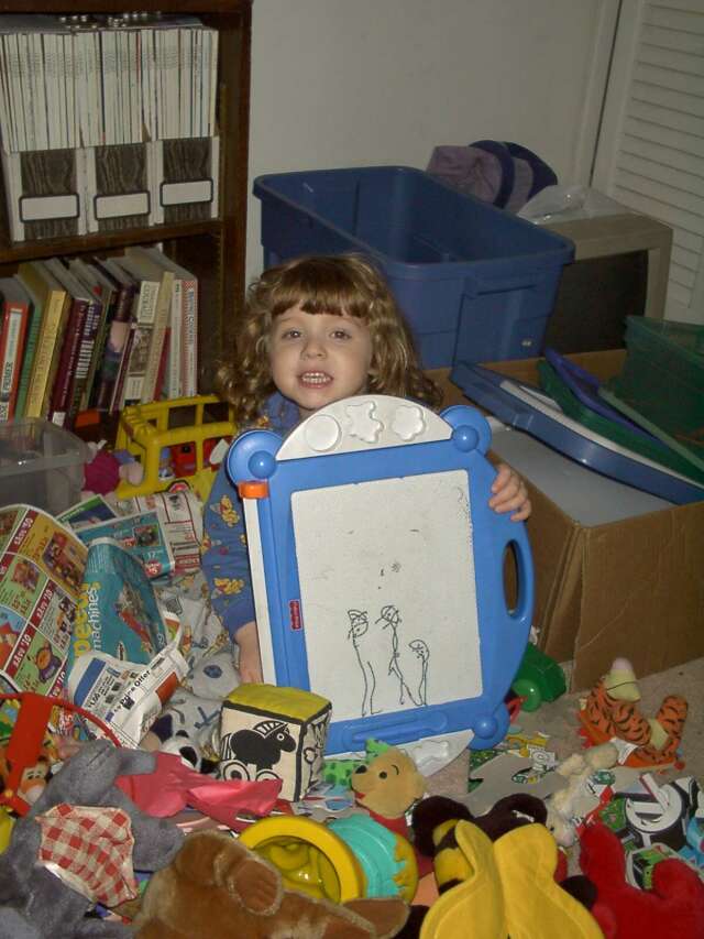 Samantha displays some magnadoodle art