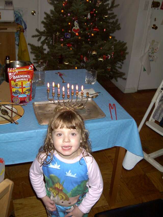 Samantha with Menora and Tree