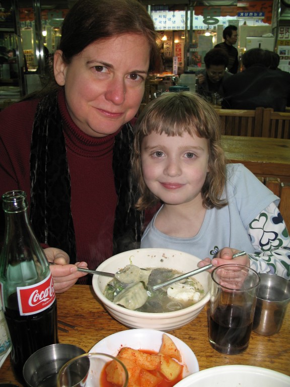 Elanor and Samantha with mandoo soup
