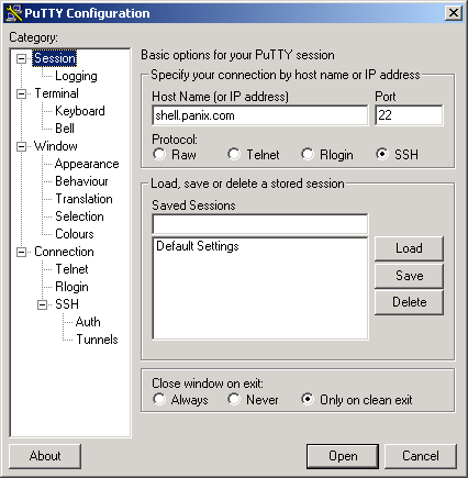 PuTTY graphical
reference- second screen