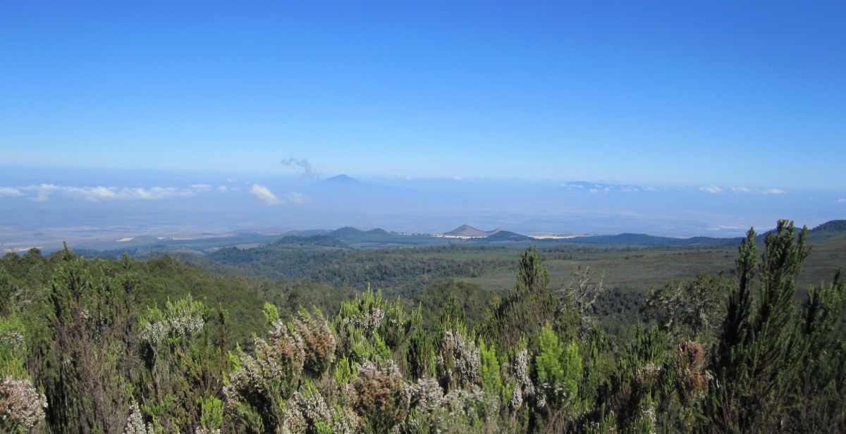 Meru to the west, top only visible through the haze