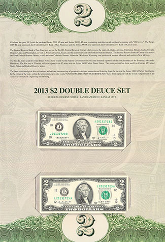 $2 Double deuce Set Bills With Matching Serial For Minneapolis & Kansas City Set 
