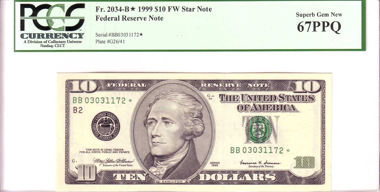- FR#1987-B* 1999 $5.00 Federal Reserve Star Note CH CU New York - FW 