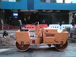 A bright orange 
truck