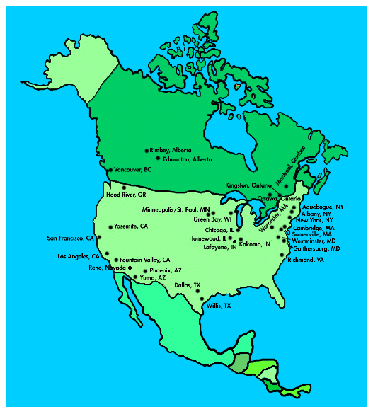A North American map to see a cluster of members more accurately