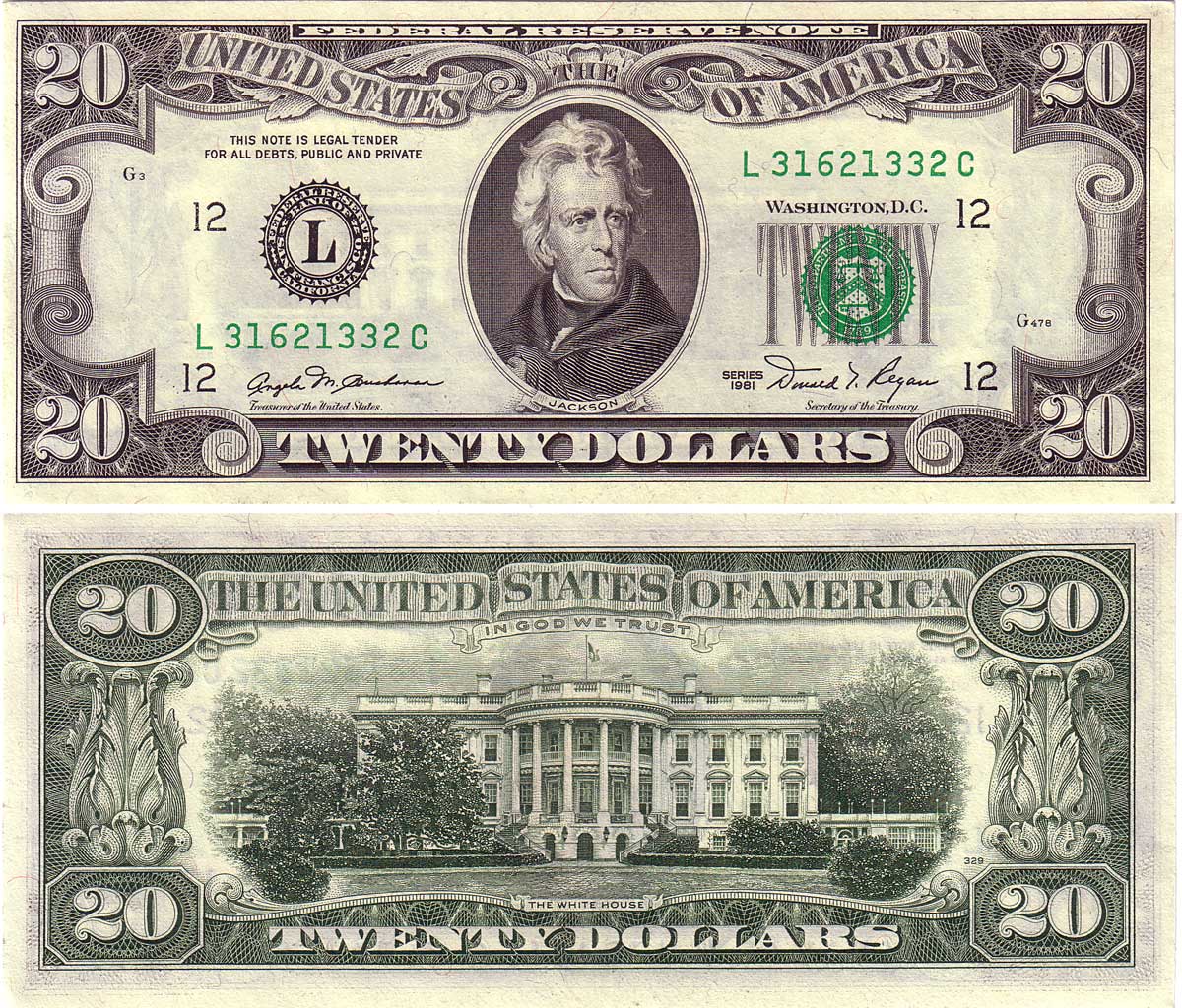 Printable 20 Dollar Bill Front And Back Actual Size - Printable Word ...