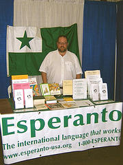 Esperanto display table with
handouts, books etc