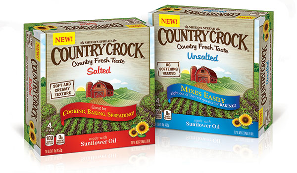 Country Crock's salted and unsalted margarine stick containers